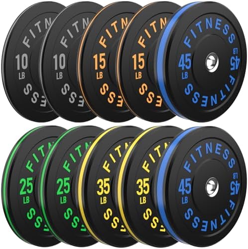 2 Inch Bumper Plates, 10-500lbs, Barbell Rubber Olympic Weight Plates Set for Home Gym, Strength Training & Weight Lifti