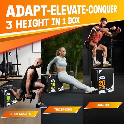 Yes4All 3-in-1 Soft-Padded Plyo Box With Wooden Core for Jumping, Conditioning, and Strength Training
| Non-Slip Multi- - Image 47