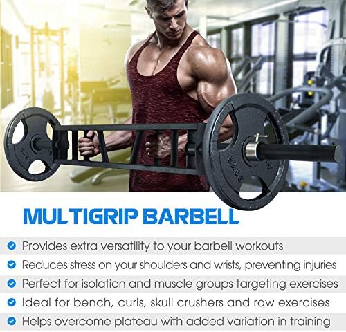 Yes4All Multi Grip Barbell & Cable Attachment - Swiss Bar, American Bar for Greater Range of Motion, Fits Olympic Weight