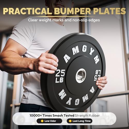 2 Inch Bumper Plates, 10-500lbs, Barbell Rubber Olympic Weight Plates Set for Home Gym, Strength Training & Weight Lifti