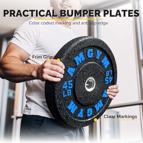 2 Inch Bumper Plates, 10-500lbs, Barbell Rubber Olympic Weight Plates Set for Home Gym, Strength Training & Weight Lifti