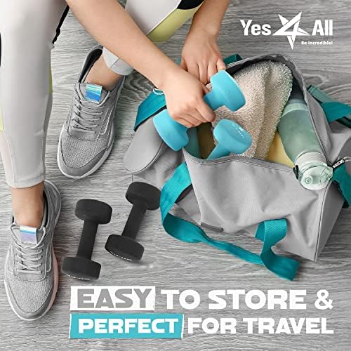 Yes4All Neoprene Coated Dumbbell Hand Weights for Home Workout - Multiple Weight Options with 15 Colors, Anti-Roll, Ant