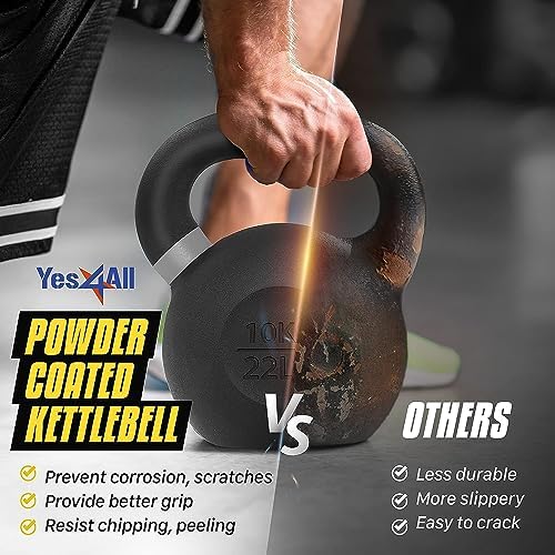 Yes4All 9lb to 71lb Powder Coated Cast Iron Kettlebells - Strength Training Equipment for Home Gym Conditioning - Heavy