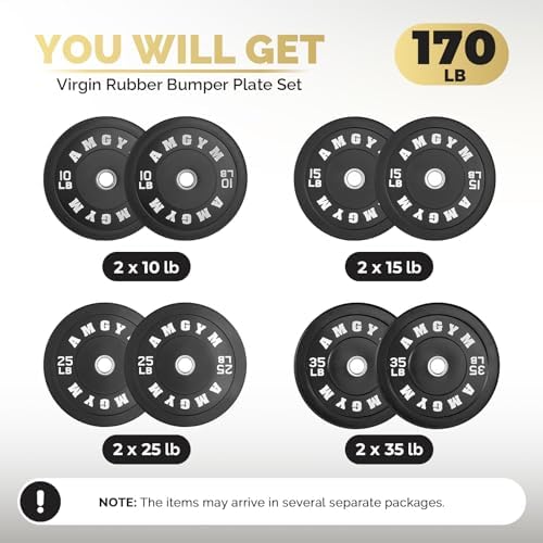 2 Inch Bumper Plates, 10-500lbs, Barbell Rubber Olympic Weight Plates Set for Home Gym, Strength Training & Weight Lifti