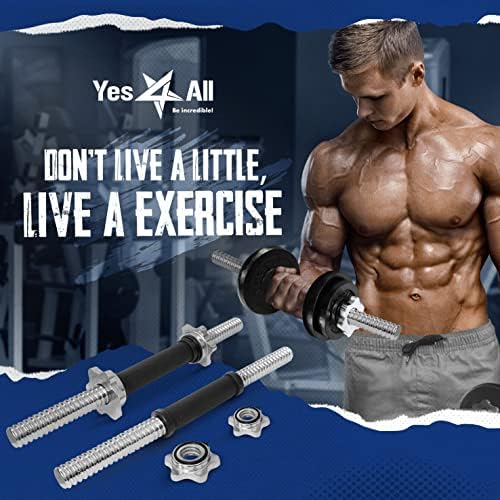 Yes4All Chrome/Rubber Grip 14/16/18/24 Inch Pair of Dumbbell Handles with Collars for Fit 1"/1.15" Plates | Yes4All Pai