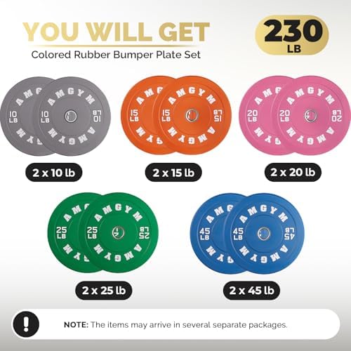 2 Inch Bumper Plates, 10-500lbs, Barbell Rubber Olympic Weight Plates Set for Home Gym, Strength Training & Weight Lifti