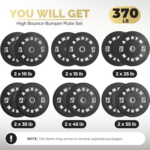 2 Inch Bumper Plates, 10-500lbs, Barbell Rubber Olympic Weight Plates Set for Home Gym, Strength Training & Weight Lifti