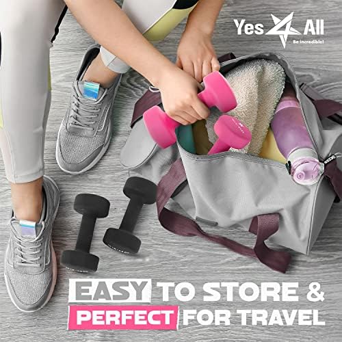 Yes4All Neoprene Coated Dumbbell Hand Weights for Home Workout - Multiple Weight Options with 15 Colors, Anti-Roll, Ant