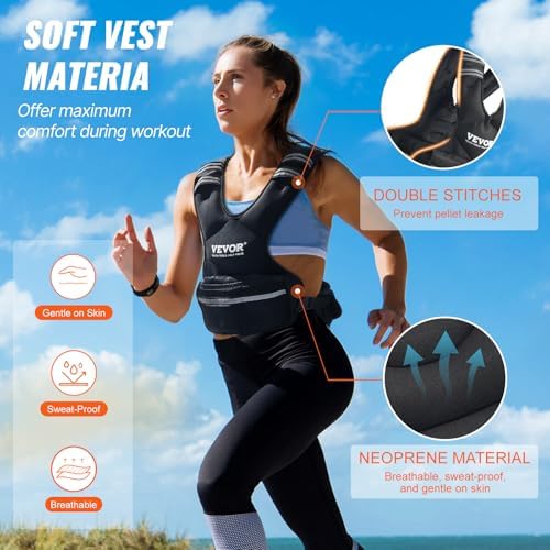 VEVOR Adjustable Weighted Vest for Strength Training and Running | Reflective Stripe Weight Vest by VEVOR for Nighttime