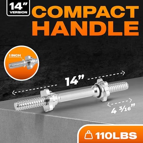 Yes4All Chrome/Rubber Grip 14/16/18/24 Inch Pair of Dumbbell Handles with Collars for Fit 1"/1.15" Plates | Yes4All Pai