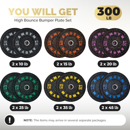 2 Inch Bumper Plates, 10-500lbs, Barbell Rubber Olympic Weight Plates Set for Home Gym, Strength Training & Weight Lifti