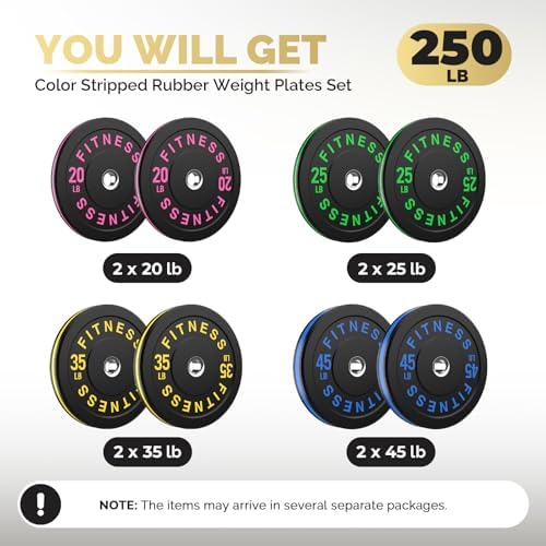 2 Inch Bumper Plates, 10-500lbs, Barbell Rubber Olympic Weight Plates Set for Home Gym, Strength Training & Weight Lifti