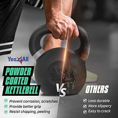 Yes4All 9lb to 71lb Powder Coated Cast Iron Kettlebells - Strength Training Equipment for Home Gym Conditioning - Heavy