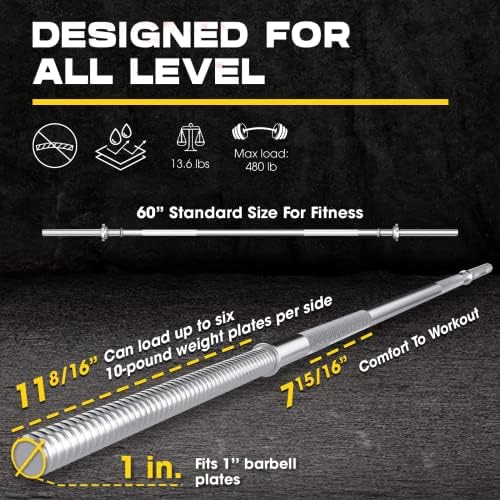 Yes4All Standard Straight Barbell 60" - Gym Workout, Suitable for Men & Women, Perfect for Home & Gym Use, Heavy Duty Co