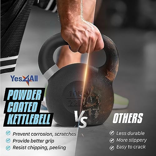 Yes4All 9lb to 71lb Powder Coated Cast Iron Kettlebells - Strength Training Equipment for Home Gym Conditioning - Heavy