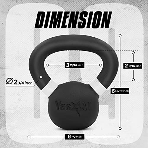 Yes4All 9lb to 71lb Powder Coated Cast Iron Kettlebells - Strength Training Equipment for Home Gym Conditioning - Heavy
