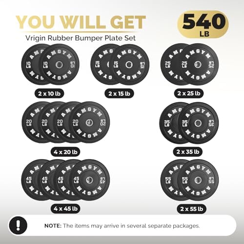 2 Inch Bumper Plates, 10-500lbs, Barbell Rubber Olympic Weight Plates Set for Home Gym, Strength Training & Weight Lifti