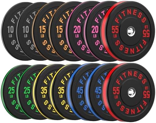 2 Inch Bumper Plates, 10-500lbs, Barbell Rubber Olympic Weight Plates Set for Home Gym, Strength Training & Weight Lifti