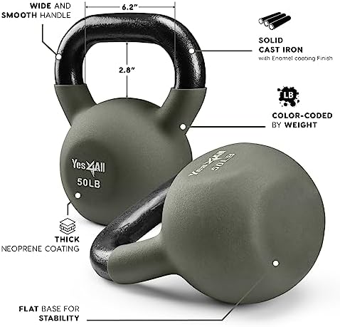 Yes4All 5-65 LB Kettlebells for Full Body Training at Home Gym | Yes4All Neoprene Coated Cast Iron Kettlebells for Home
