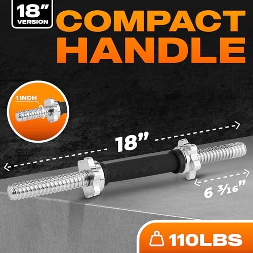 Yes4All Chrome/Rubber Grip 14/16/18/24 Inch Pair of Dumbbell Handles with Collars for Fit 1"/1.15" Plates | Yes4All Pai