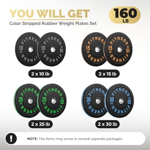 2 Inch Bumper Plates, 10-500lbs, Barbell Rubber Olympic Weight Plates Set for Home Gym, Strength Training & Weight Lifti