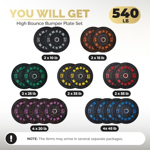 2 Inch Bumper Plates, 10-500lbs, Barbell Rubber Olympic Weight Plates Set for Home Gym, Strength Training & Weight Lifti