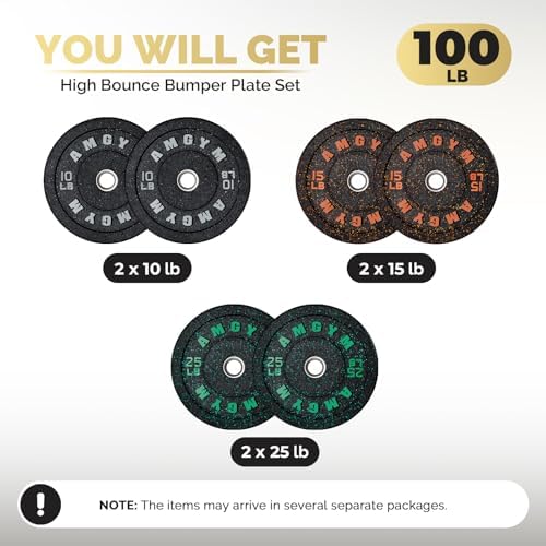 2 Inch Bumper Plates, 10-500lbs, Barbell Rubber Olympic Weight Plates Set for Home Gym, Strength Training & Weight Lifti