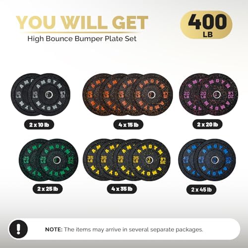 2 Inch Bumper Plates, 10-500lbs, Barbell Rubber Olympic Weight Plates Set for Home Gym, Strength Training & Weight Lifti