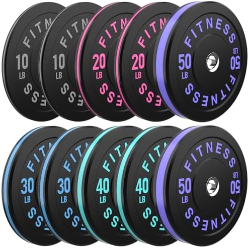 2 Inch Bumper Plates, 10-500lbs, Barbell Rubber Olympic Weight Plates Set for Home Gym, Strength Training & Weight Lifti