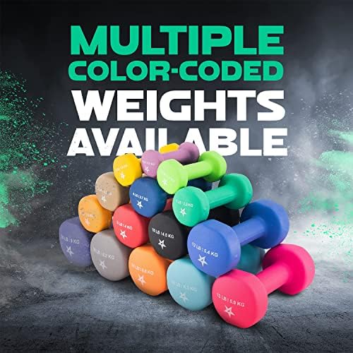 Yes4All Neoprene Coated Dumbbell Hand Weights for Home Workout - Multiple Weight Options with 15 Colors, Anti-Roll, Ant