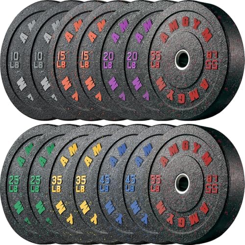 2 Inch Bumper Plates, 10-500lbs, Barbell Rubber Olympic Weight Plates Set for Home Gym, Strength Training & Weight Lifti