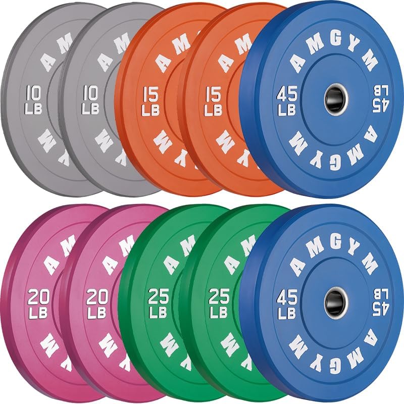 2 Inch Bumper Plates, 10-500lbs, Barbell Rubber Olympic Weight Plates Set for Home Gym, Strength Training & Weight Lifti
