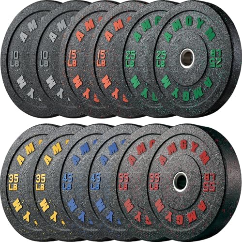 2 Inch Bumper Plates, 10-500lbs, Barbell Rubber Olympic Weight Plates Set for Home Gym, Strength Training & Weight Lifti