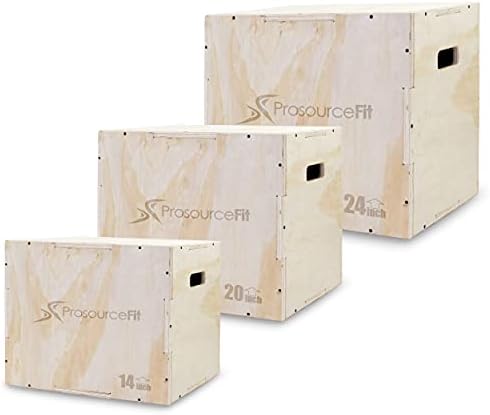 ProsourceFit 3-in-1 Wood Power Grip Non-Slip Plyometric Jump Box for Crossfit Enthusiasts, Home Gym Use, Black, 16L x 12