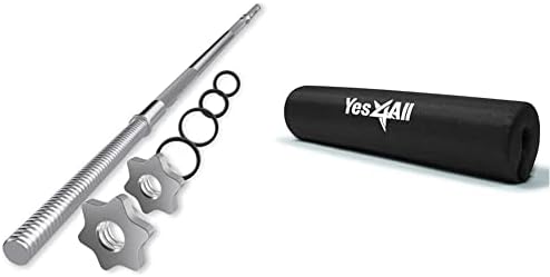 Yes4All Combo Straight Barbell and Foam Bar Pad/Neck Shoulder Protective Pad for Home Gym Fitness - Lunges, Squats and H
