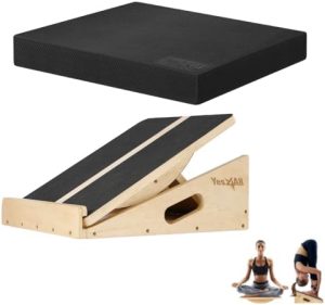 Yes4All 2in1 Wood Slant Board & Balance Board + Balance Pad XL Black for Physical Therapy & Yoga