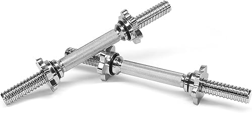 Yes4All Chrome/Rubber Grip Dumbbell Handles, 14/16/18/24 Inch, For 1" / 1.15" Plates, Weight Bar Connector, Home Gym Fi
