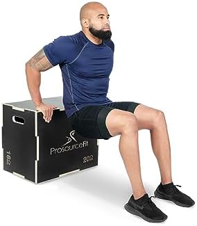 ProsourceFit 3-in-1 Wood Power Grip Non-Slip Plyometric Jump Box for Crossfit Enthusiasts, Home Gym Use, Black, 16L x 12