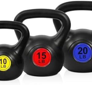 Fitvids 3-Piece Kettlebell Exercise Set for Fitness Enthusiasts, Wide Grip Weights 5 lbs, 10 lbs, 15 lbs Fitvids 4-Pie