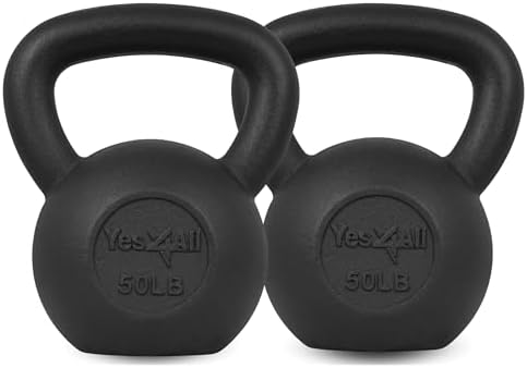 Yes4All Cast Iron Kettlebell, Strength Training Kettlebells for Men 5-80 Lb for Full Body Workout and Push Up - Set of 2