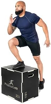 ProsourceFit 3-in-1 Wood Power Grip Non-Slip Plyometric Jump Box for Crossfit Enthusiasts, Home Gym Use, Black, 16L x 12