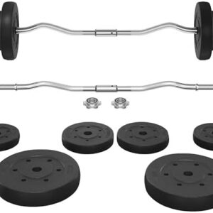 Yaheetech Olympic Weightlifting Barbell Set - 66LB, 55LB, 44LB Weights, Chrome Finish, Black Color