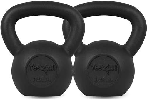 Yes4All Cast Iron Kettlebell, Strength Training Kettlebells for Men 5-80 Lb for Full Body Workout and Push Up - Set of 2