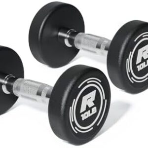 RitFit 5-250 LBS PVC Encased Round Dumbbells for Home Gym Strength Training with Knurled Handle and Optional Rack