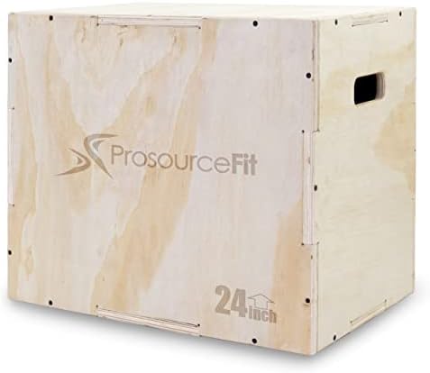 ProsourceFit 3-in-1 Wood Power Grip Non-Slip Plyometric Jump Box for Crossfit Enthusiasts, Home Gym Use, Black, 16L x 12