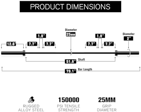 RitFit 7FT Olympic Barbell for Strength and Weightlifting Training - 2 Inch Olympic Bar for Squat, Deadlift, Bench Press