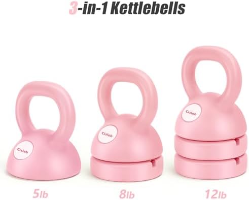 Adjustable Kettlebell Weight Set for Home Gym: 3-in-1 Kettlebells (5lbs 8lbs 12lbs) Full-Body Workout for Beginners | St