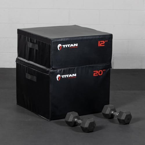 Titan Fitness 12" Stackable Soft Foam Plyometric Box for Home Gym Training | High Density EPE Foam Core Plyo Box for Bo