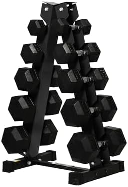 RitFit 250LB Rubber Hex Dumbbells with Weights Rack for Home Strength Training | RitFit 300LB Rubber Hex Dumbbells and