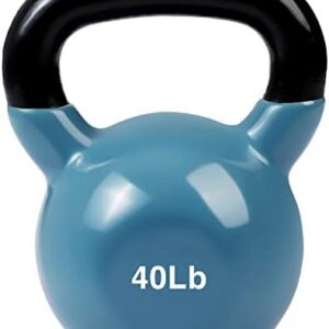 JFIT Steel Blue Vinyl Coated Iron Kettlebell Weights for Men and Women at Home Gym Workout | JFIT 40 LB Steel Blue Viny